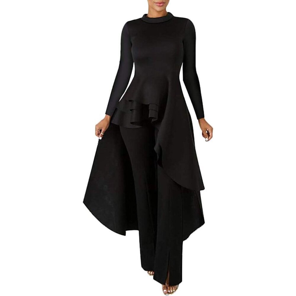 Women Ruffle High Low Asymmetrical Blouse Long Sleeve Peplum Top Dress